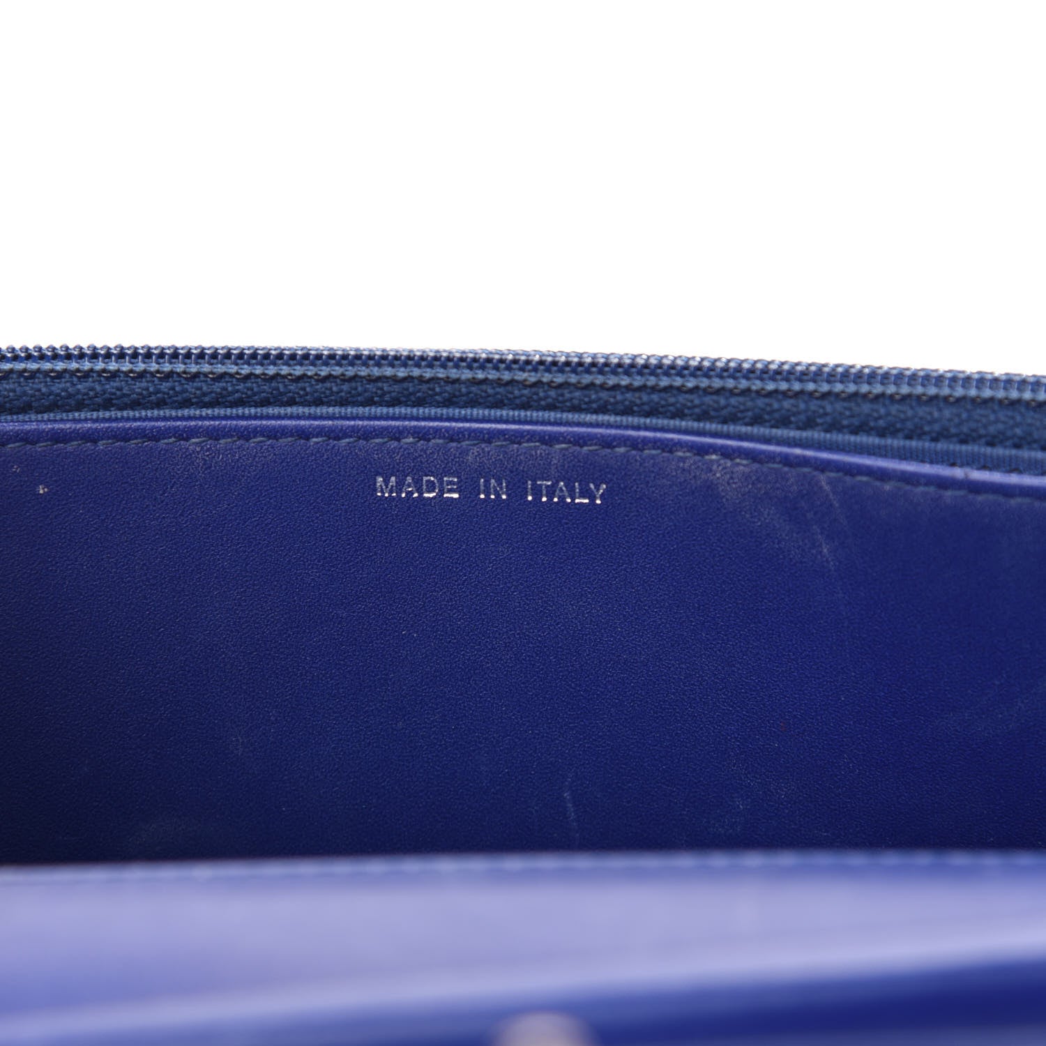 Chanel Grained Patent Calfskin Timeless Wallet On Chain WOC Blue 12 of 14