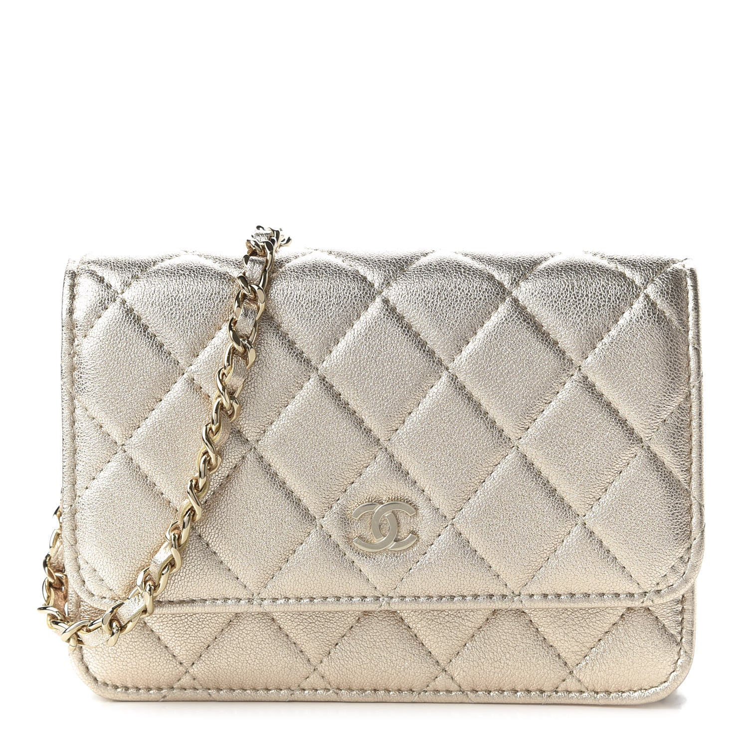 Chanel Metallic Lambskin Quilted Mini Wallet On Chain WOC Gold 1 of 10