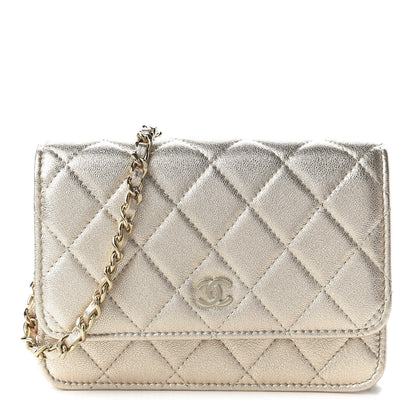 Chanel Metallic Lambskin Quilted Mini Wallet On Chain WOC Gold 1 of 10