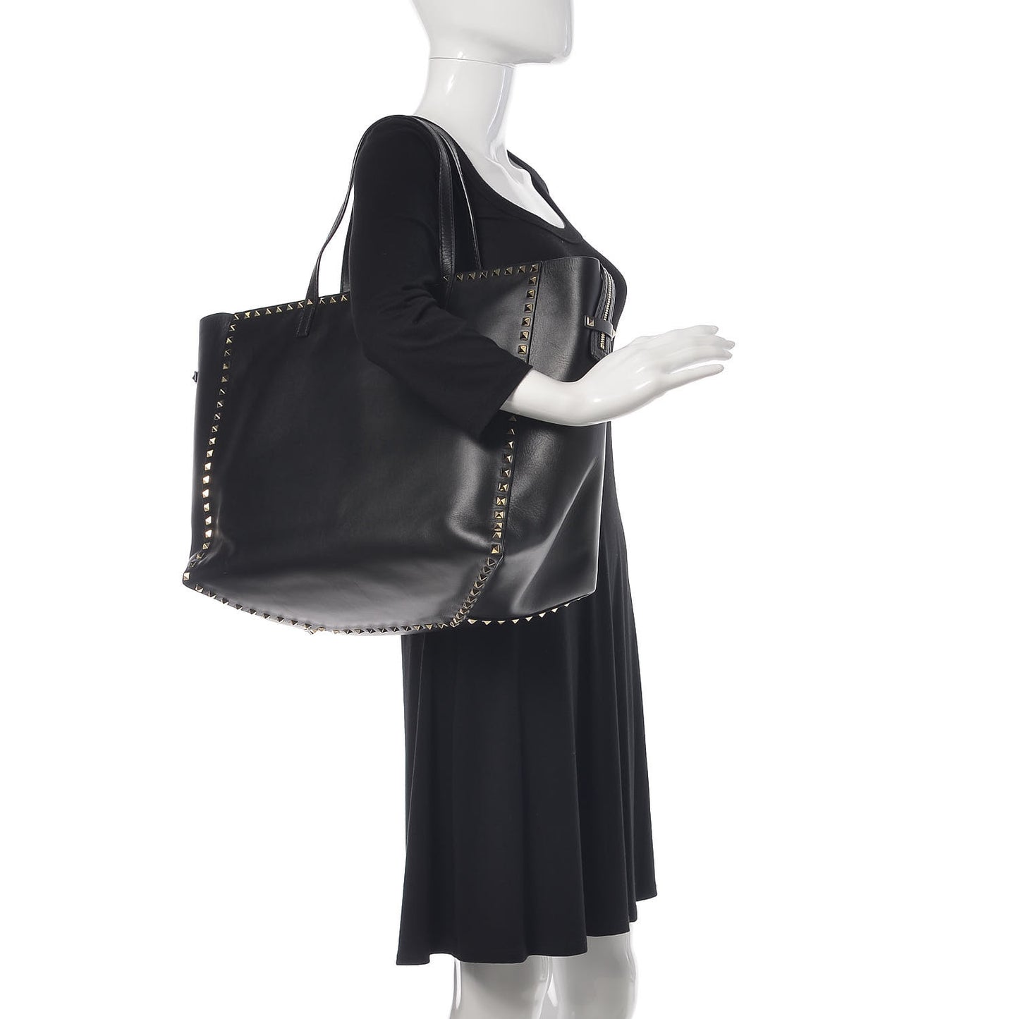Vitello Large Rockstud Crossbody Tote Black