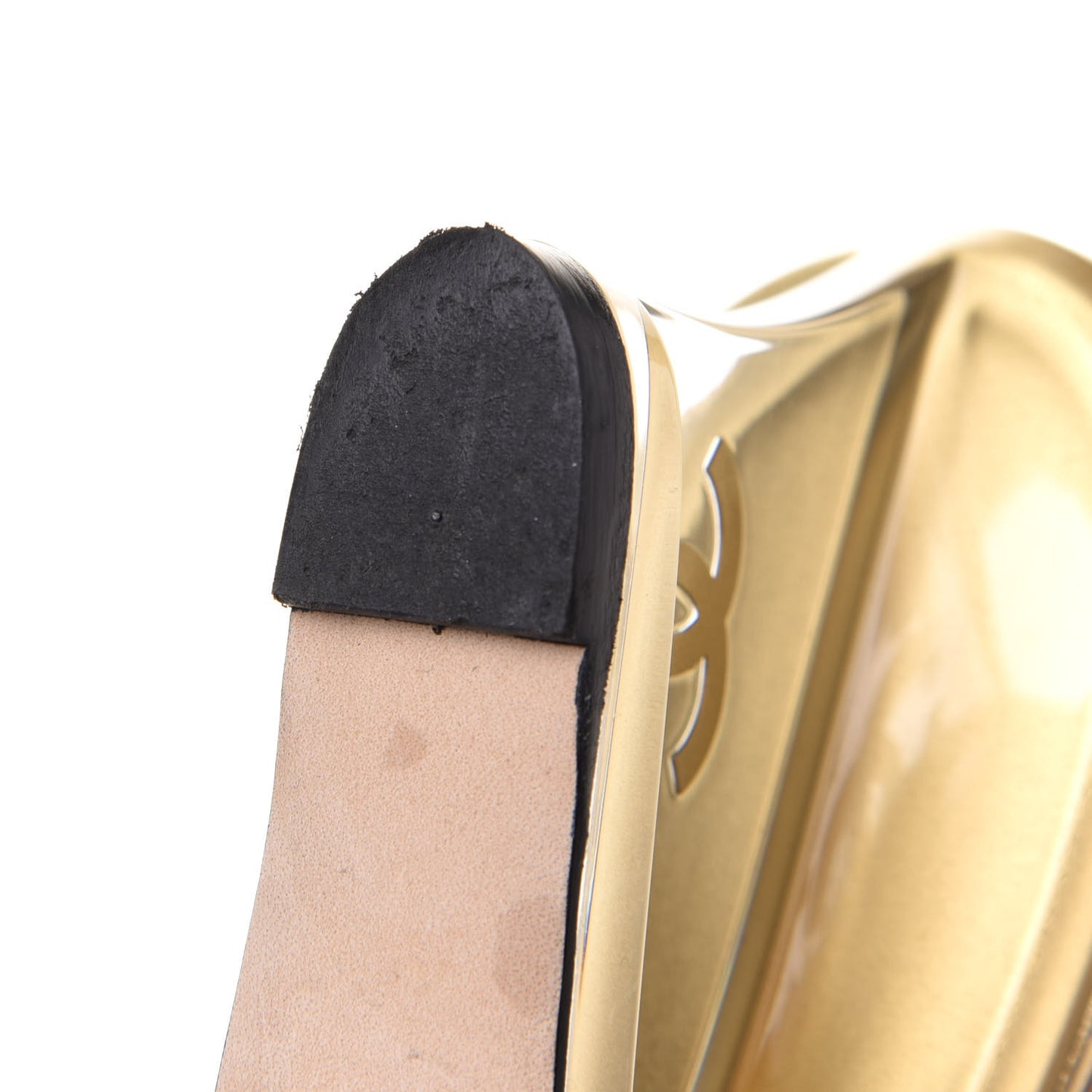 Lambskin Lucite CC Wedge Mules 37.5 Beige