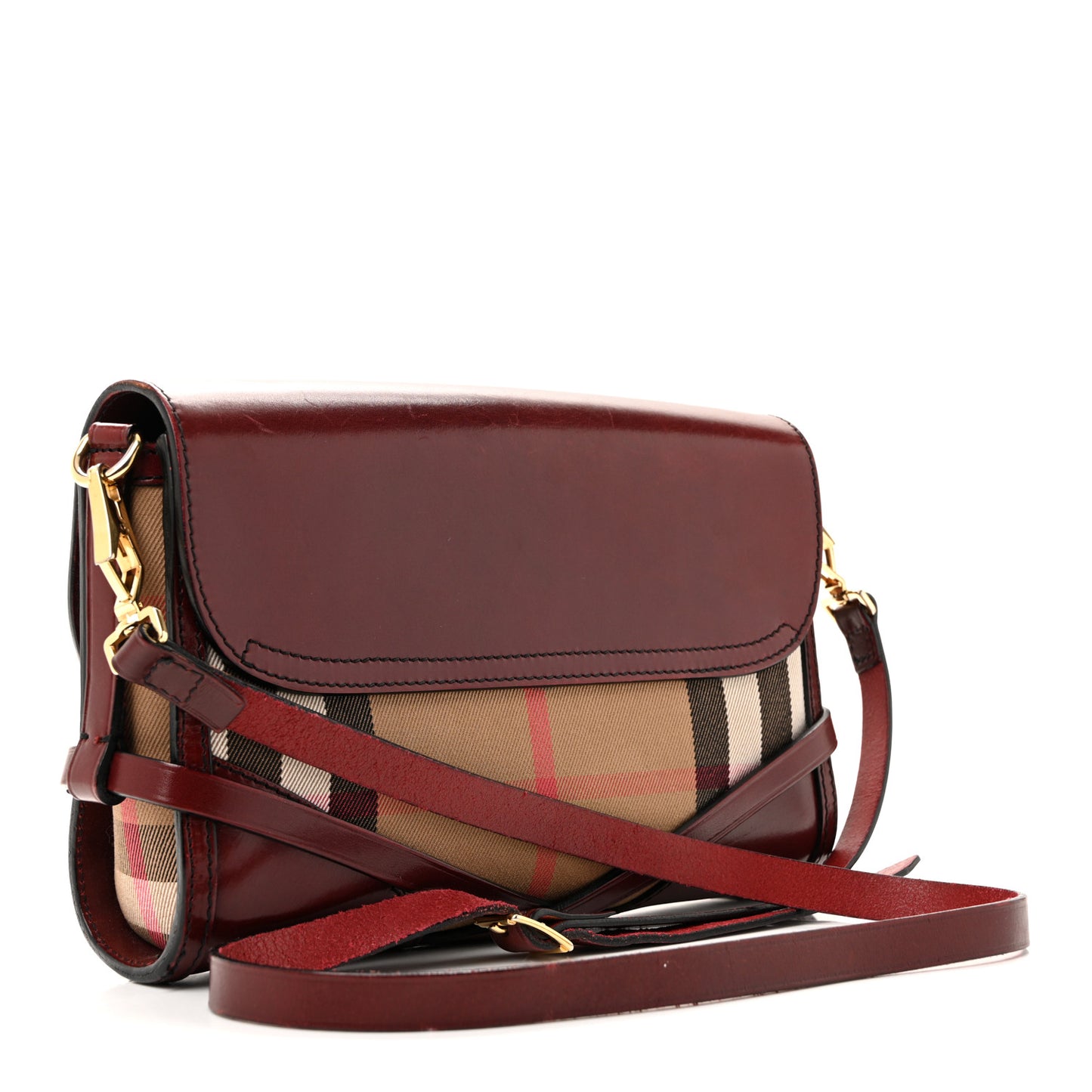 House Check Bridle Calfskin Small Abbott Crossbody Bag Red Claret