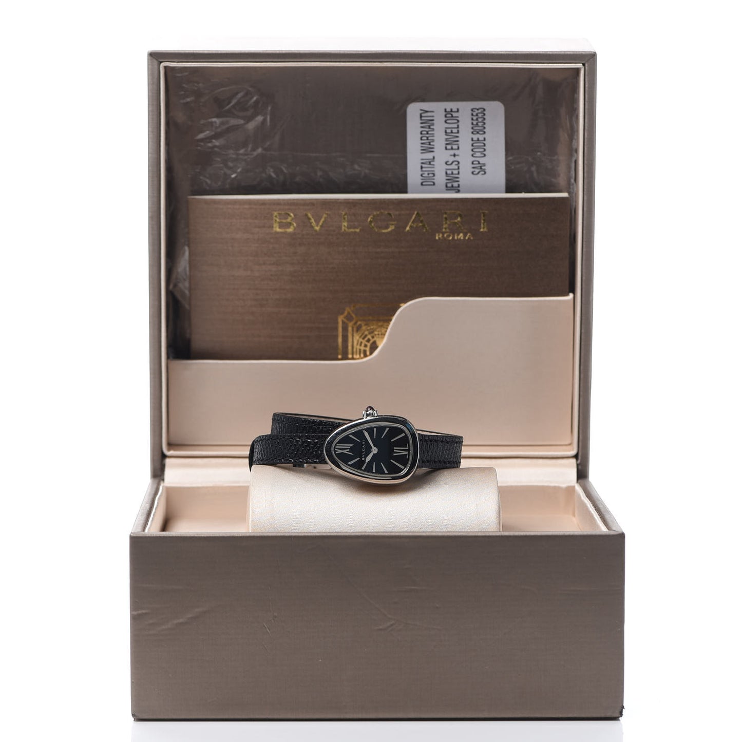 Stainless Steel Lizard 20mm Serpenti Double Wrap Quartz Watch Black
