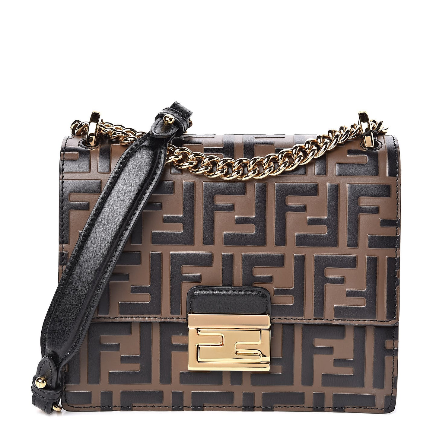 Vitello Liberty Bi-Color FF 1974 Embossed Small Kan U Shoulder Bag Maya Black