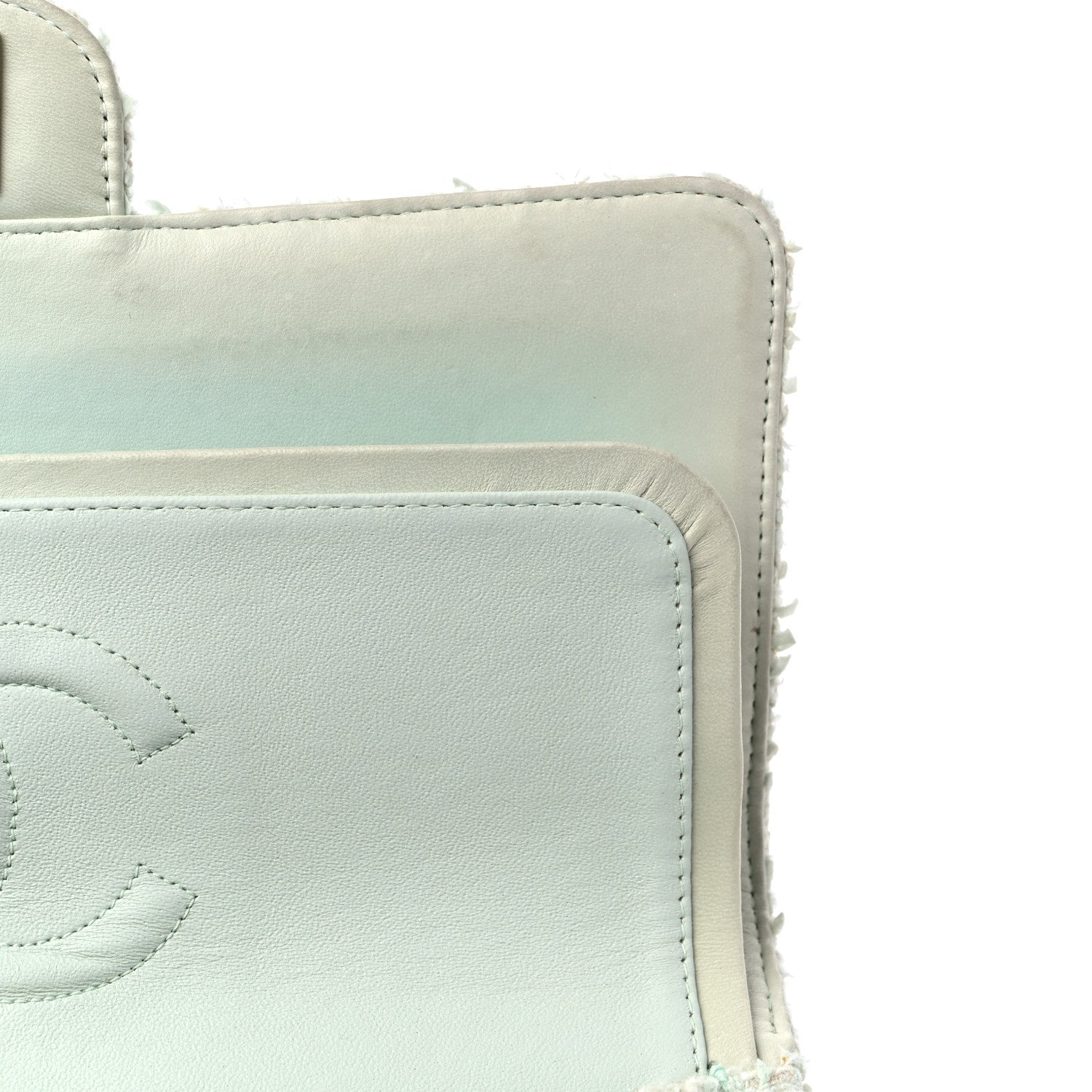 Chanel Tweed Quilted Medium Double Flap Light Turquoise 10 of 19