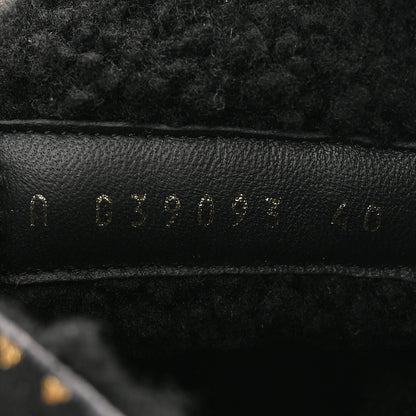 Chanel Lambskin Shearling Canvas CC Lace Up Boots 40 Black Gold 9 of 10