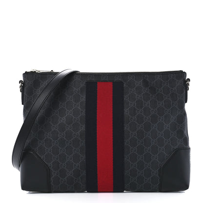 Gucci Soft GG Supreme Monogram Appia Calfskin Web East West Messenger Bag Black Grey 1 of 12