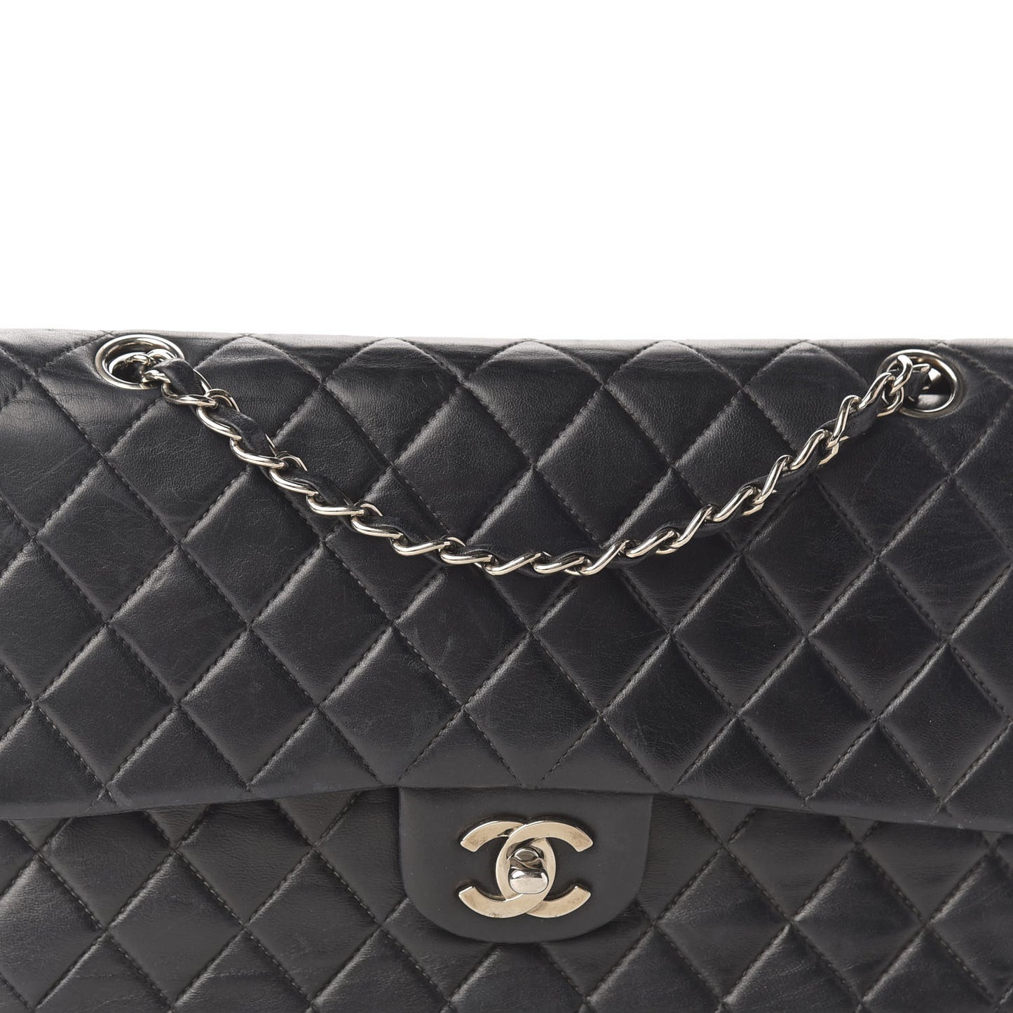 Lambskin Quilted Medium Double Flap Black