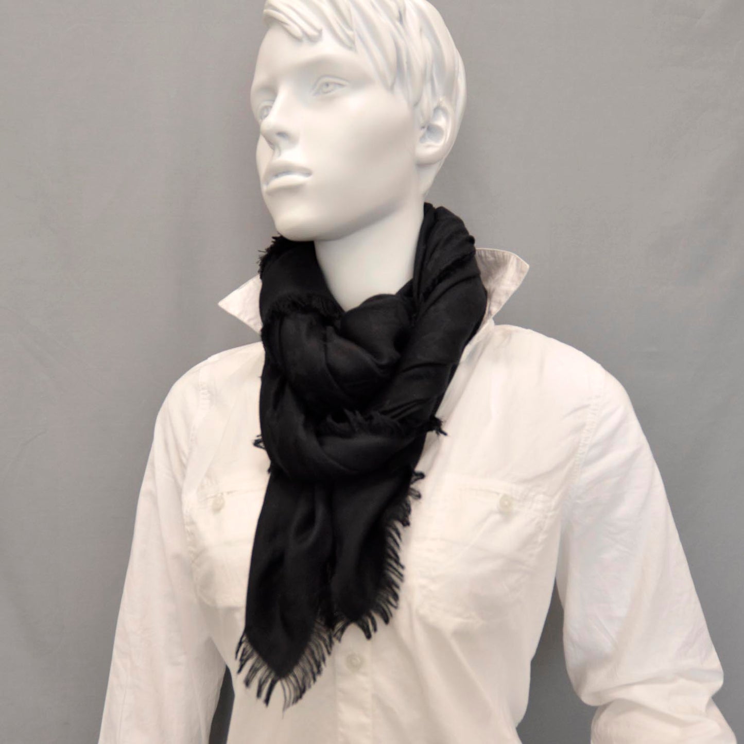 Silk Wool Monogram Shawl Black