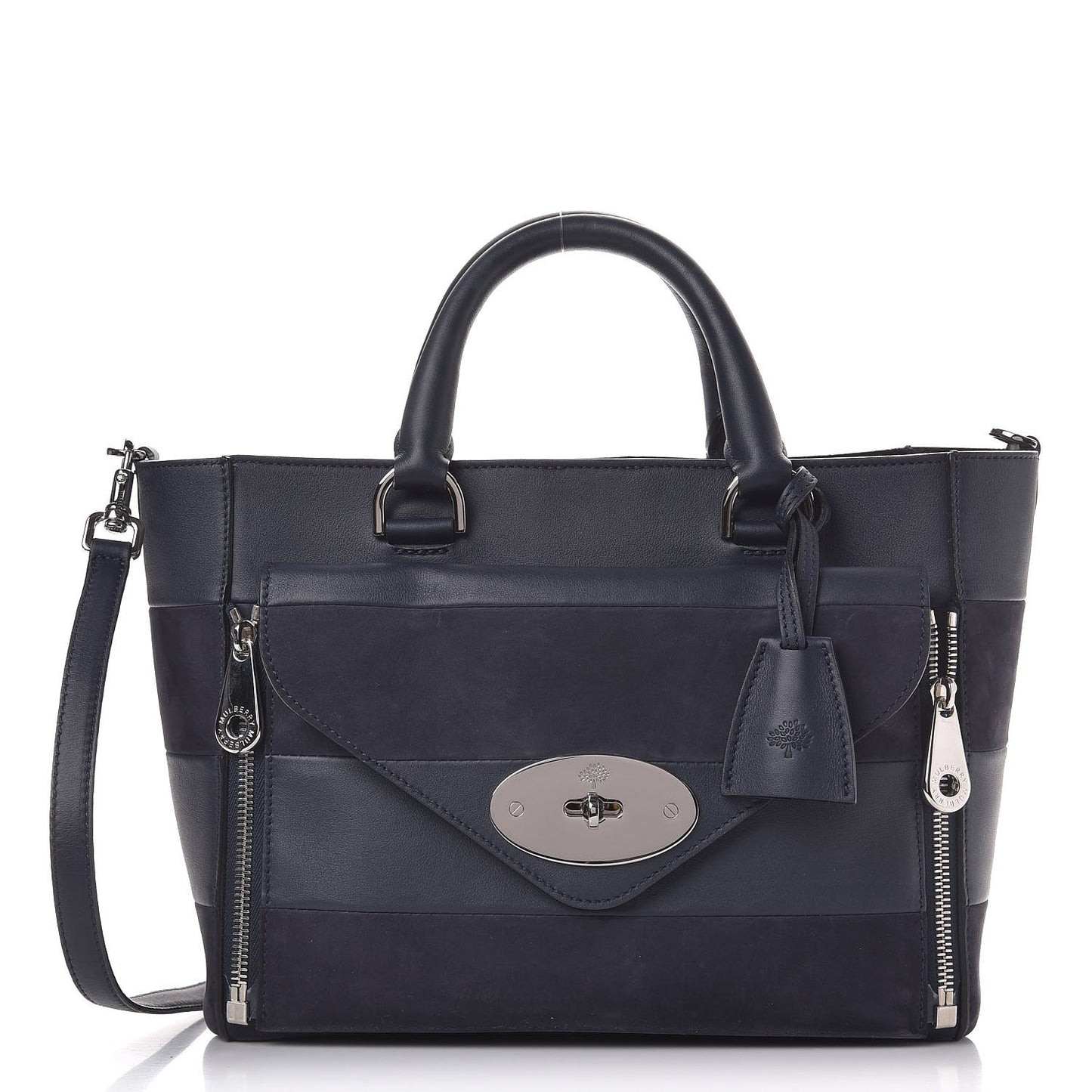 Silky Calf Nubuck Stripe Small Willow Tote Midnight Blue