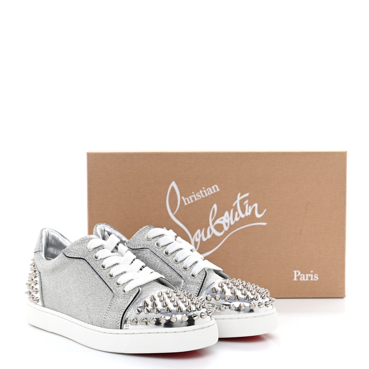 Glitter Metallic Calfskin Spikes Vieira 2 Flat Sneakers 37 Silver
