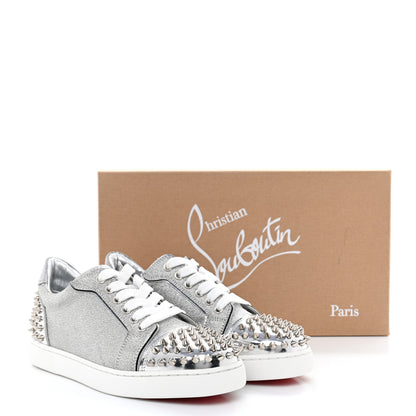 Christian Louboutin Glitter Metallic Calfskin Spikes Vieira 2 Flat Sneakers 37 Silver 10 of 10