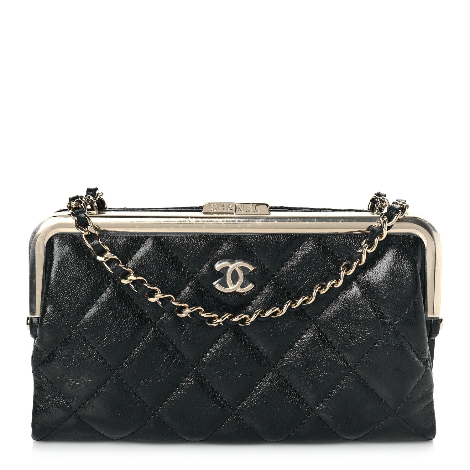 Chanel Lambskin Quilted Frame Clutch With Chain Black 1 of 11
