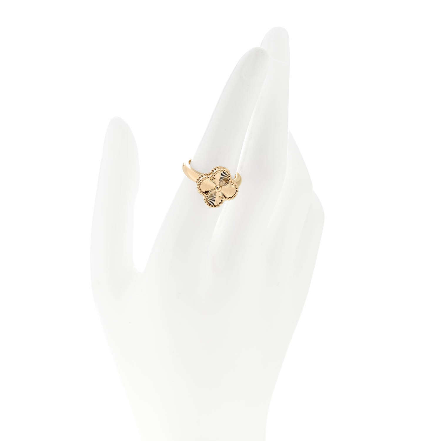 Van Cleef & Arpels 18K Yellow Gold Guilloche Vintage Alhambra Ring 54 7 2 of 4