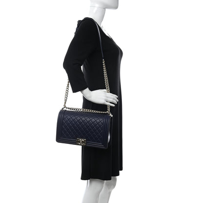 Chanel Lambskin Quilted New Medium Boy Flap Navy Blue 2 of 11