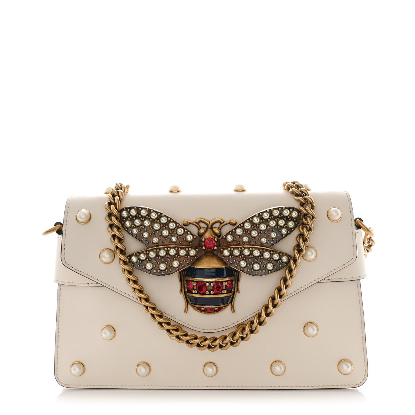 Nappa Pearl Studded Mini Queen Margaret Broadway Shoulder Bag Mystic White