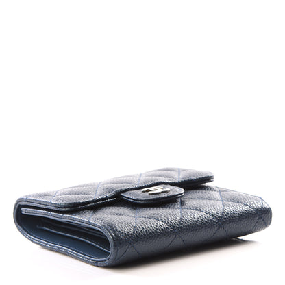 Chanel Metallic Caviar Quilted Compact Flap Wallet Dark Blue 3 of 12