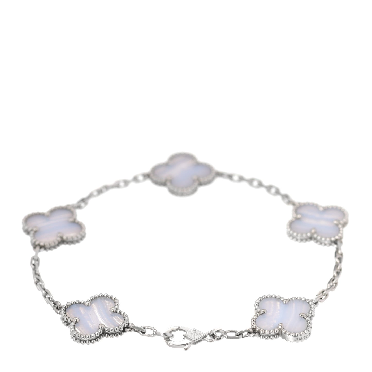 18K White Gold Chalcedony 5 Motifs Vintage Alhambra Bracelet