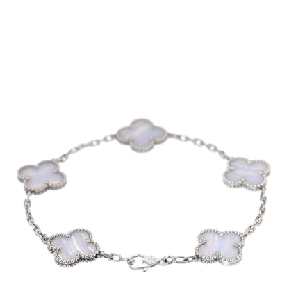 Van Cleef & Arpels 18K White Gold Chalcedony 5 Motifs Vintage Alhambra Bracelet 2 of 6