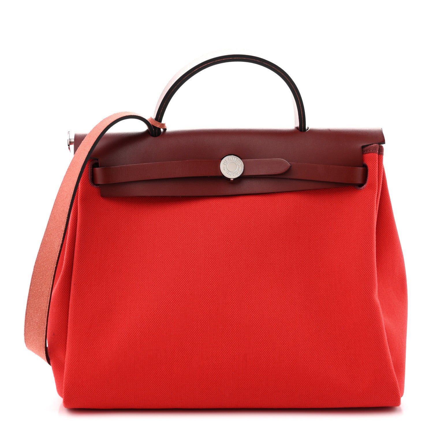 Hermes Military Toile Vache Hunter Herbag Zip Retourne 31 PM Rouge Radieux Rouge H 1 of 13
