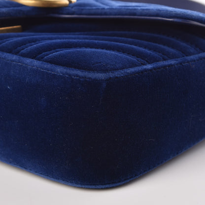 Gucci Velvet Matelasse Mini GG Marmont Shoulder Bag Cobalt Blue 6 of 10