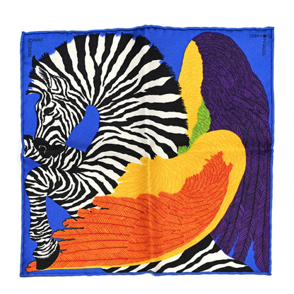 Hermes Silk Zebra Pegasus Nano Scarf 20 Bleu Vif Jaune White 1 of 4