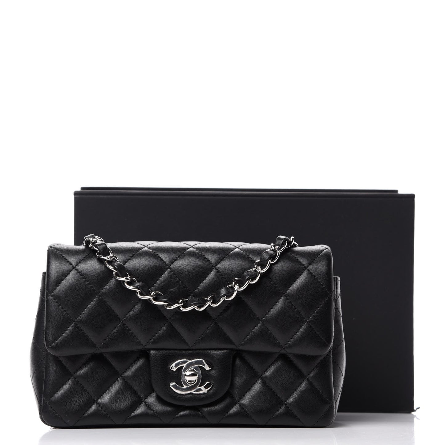 Lambskin Quilted Mini Rectangular Flap Black