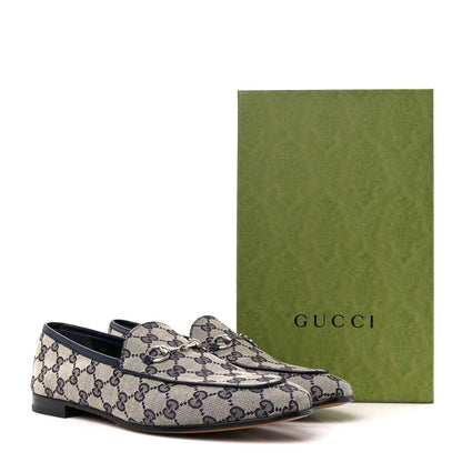 Gucci Monogram Malaga Kid Horsebit Womens Jordaan Loafers 42 Beige Blue 9 of 9
