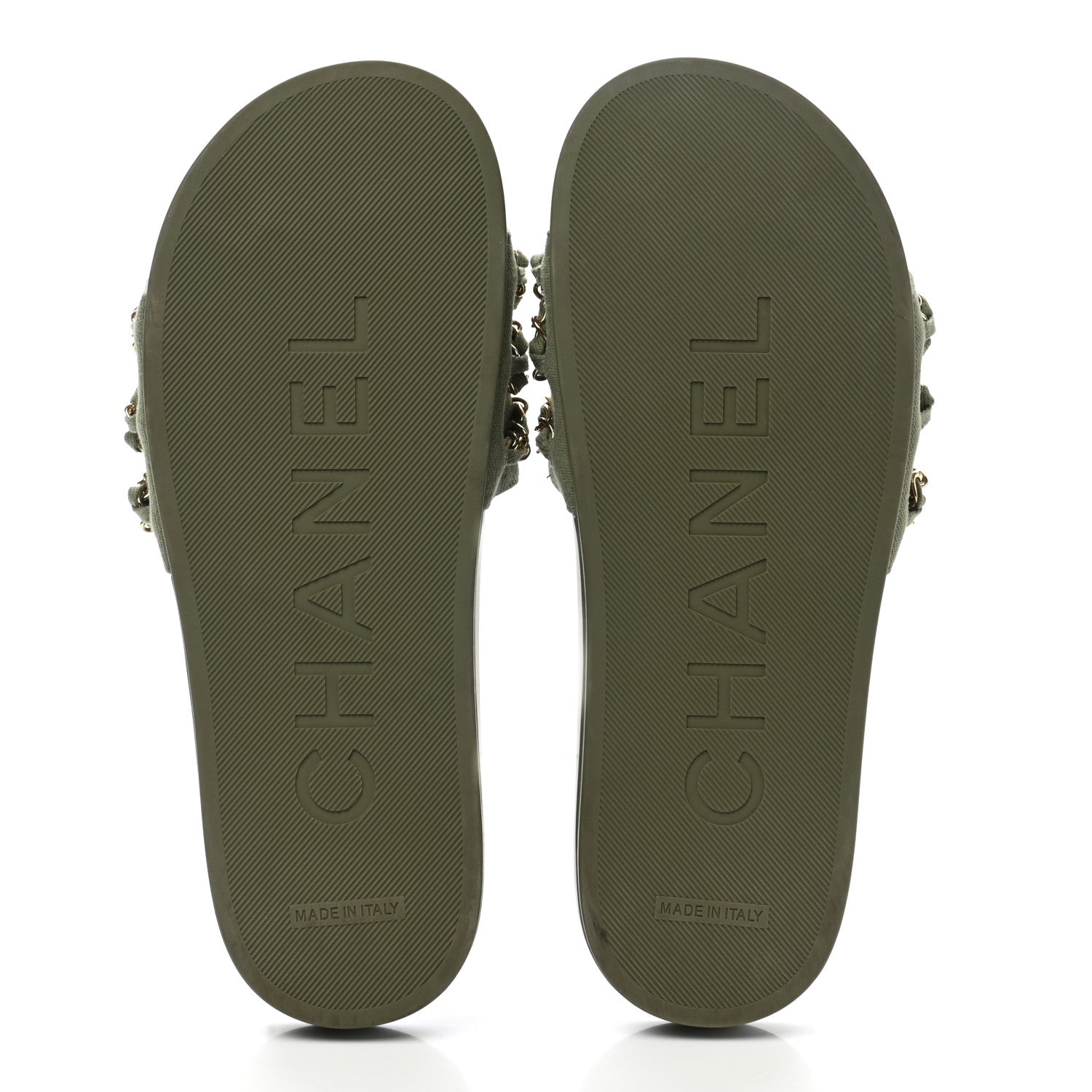 Chanel Canvas Chain Flat Sandals 38 Khaki 5 of 10