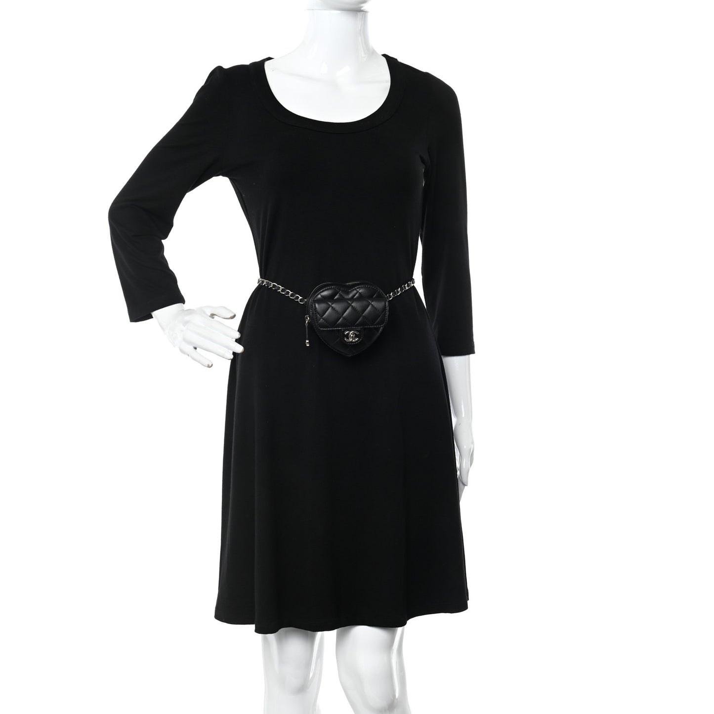 Lambskin Quilted CC In Love Heart Waist Belt Bag With Chain Black