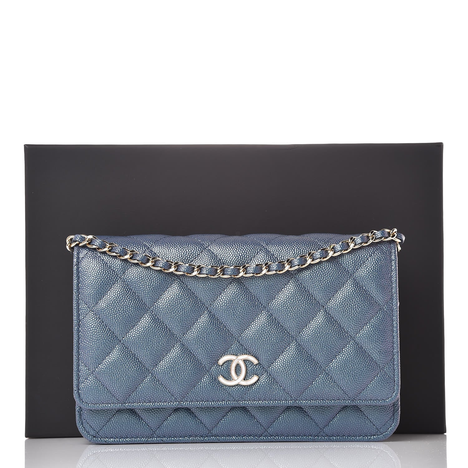 Chanel Iridescent Caviar Quilted Wallet On Chain WOC Dark Blue 11 of 11