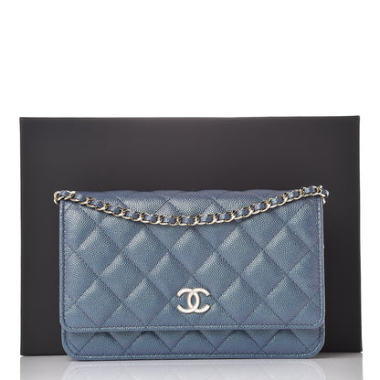 Chanel Iridescent Caviar Quilted Wallet On Chain WOC Dark Blue 11 of 11