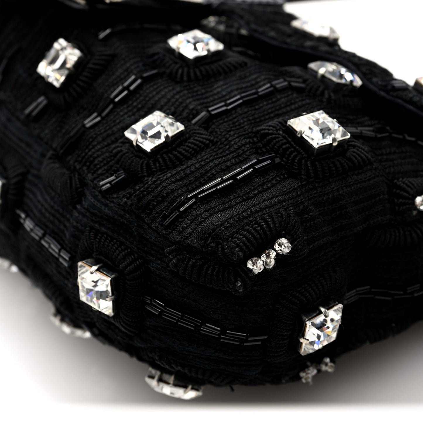 Fabric Beaded Crystal Baguette Black