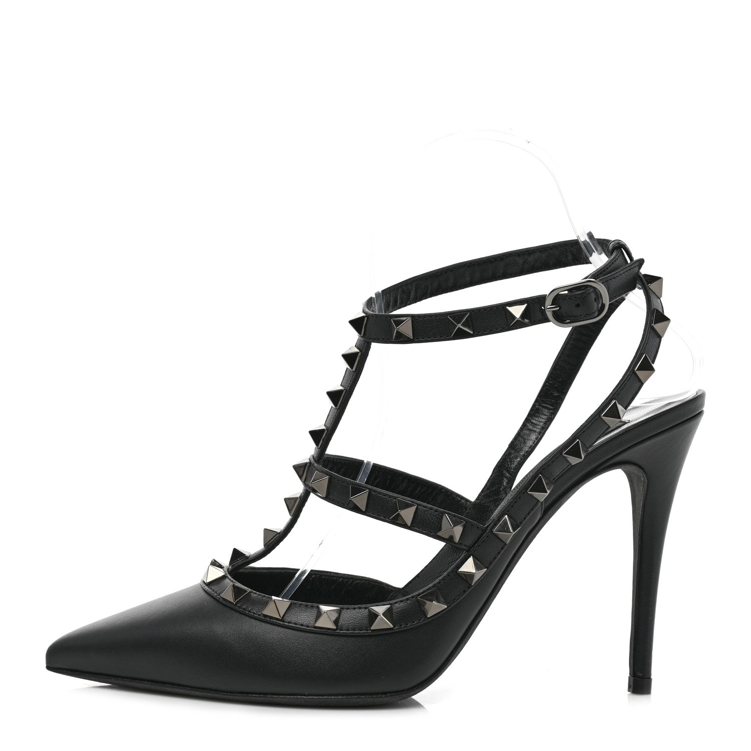Valentino Garavani Calfskin Nappa Rockstud Ankle Strap 100mm Pumps 38.5 Black 1 of 9