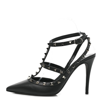 Valentino Garavani Calfskin Nappa Rockstud Ankle Strap 100mm Pumps 38.5 Black 1 of 9