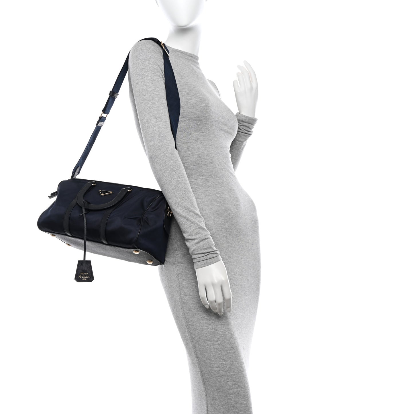Re-Nylon Saffiano Medium Re-Edition 1978 Top Handle Bag Bleu