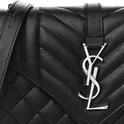 Saint Laurent Grain De Poudre Textured Mixed Matelasse Triquilt Small Monogram Satchel Black 7 of 9