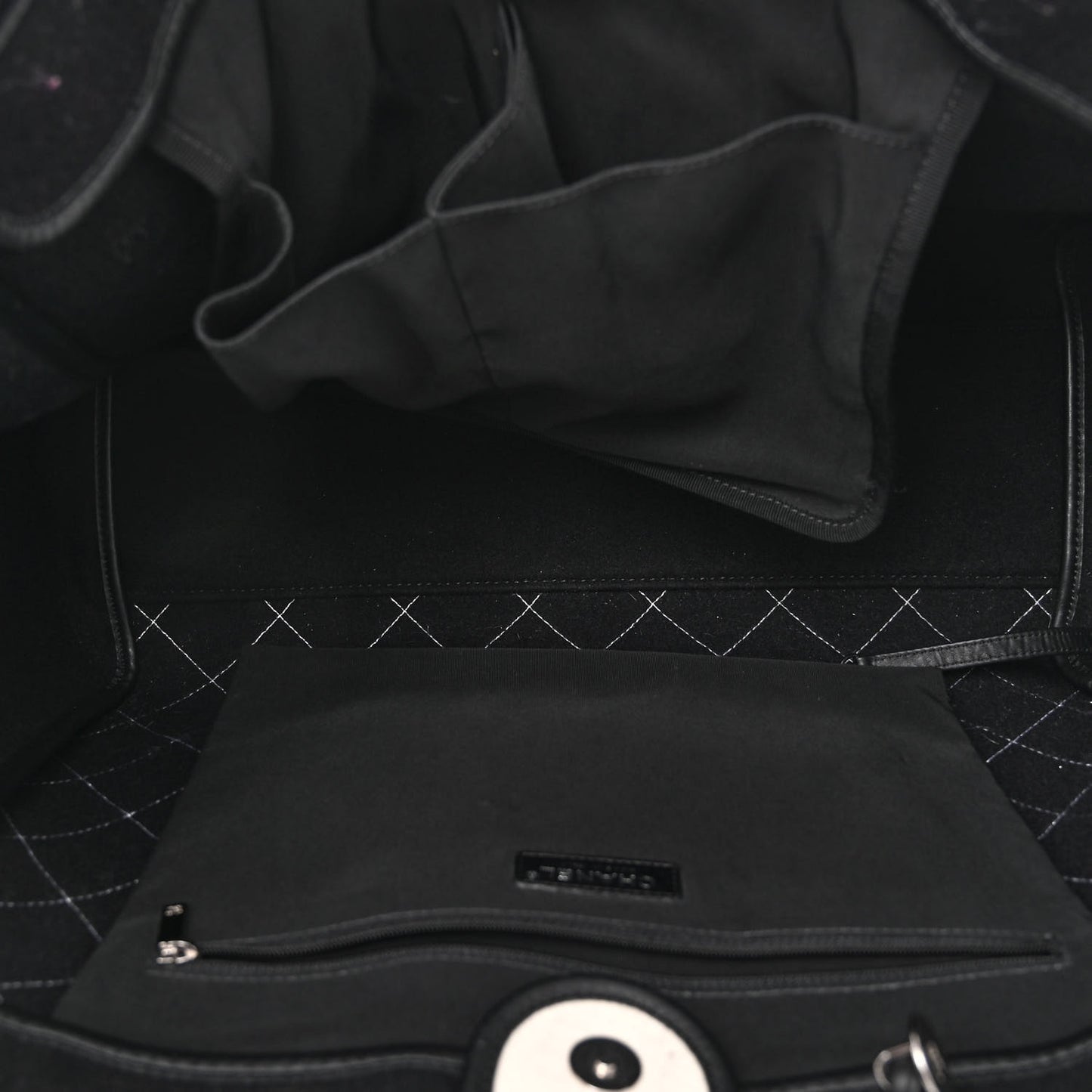 Wool Felt Calfskin Large Deauville Tote White Black