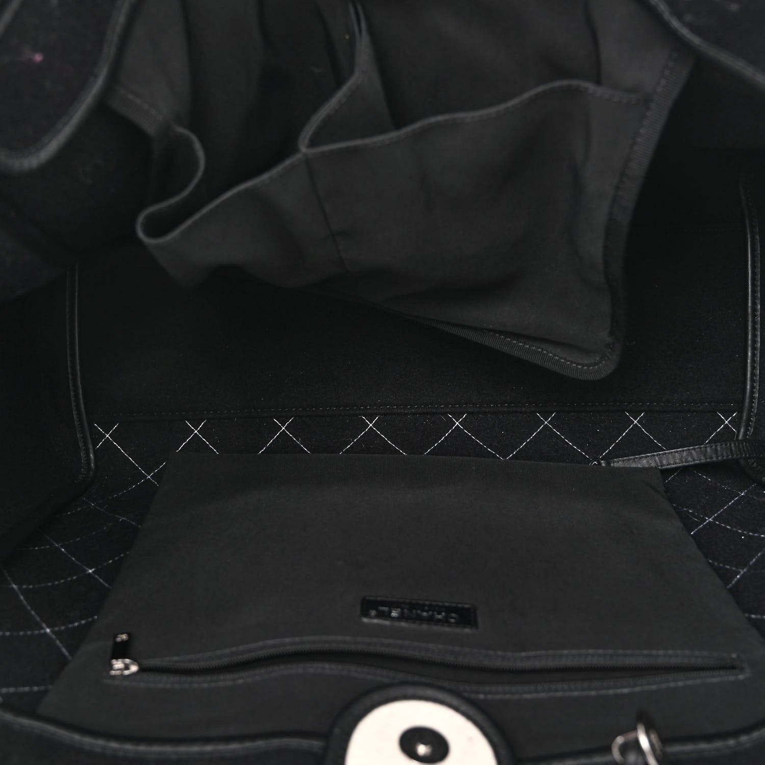 Chanel Wool Felt Calfskin Large Deauville Tote White Black 5 of 13