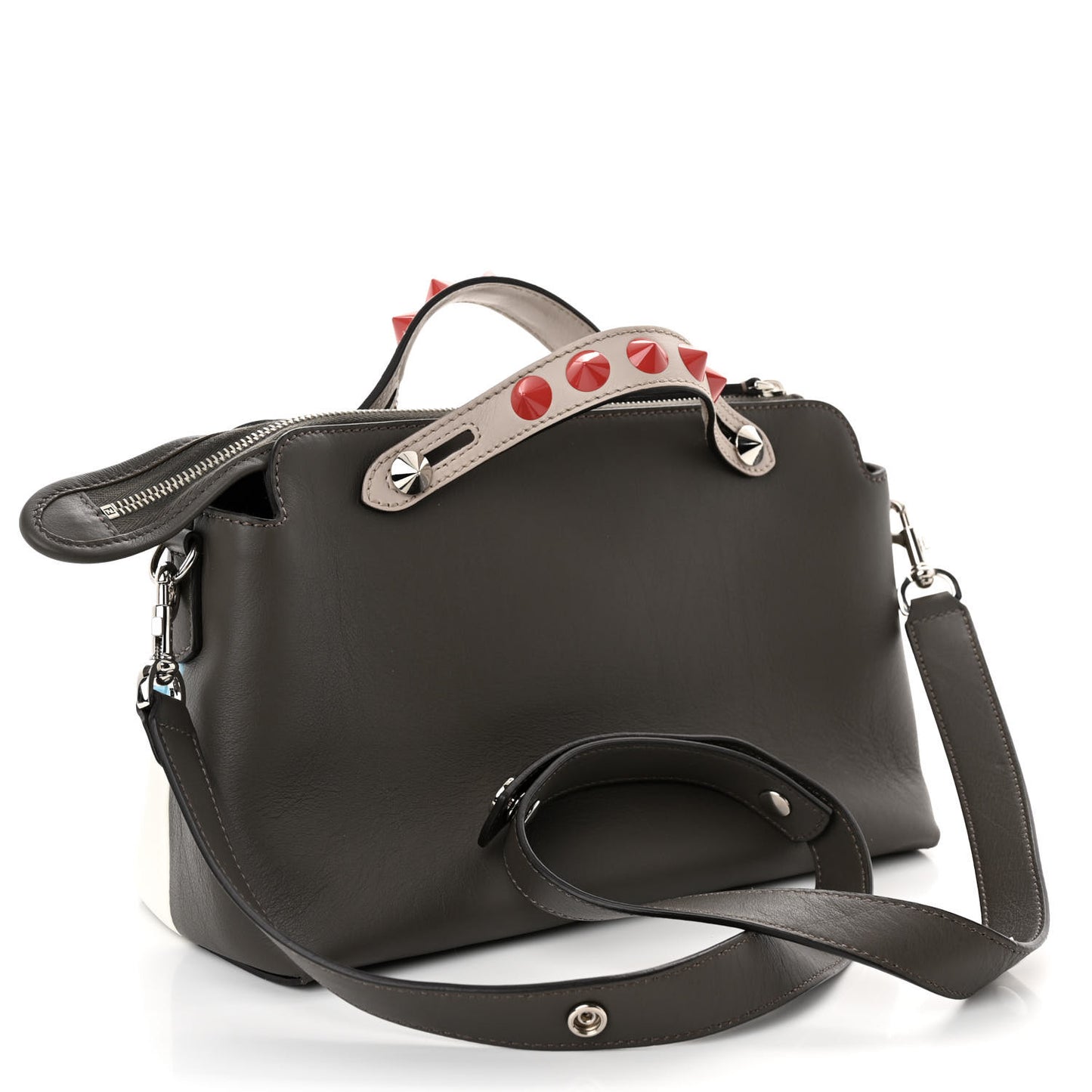 Vitello Dolce Monster Eyes Inlay Studded Medium By The Way Boston Bag Carbone White Multicolor