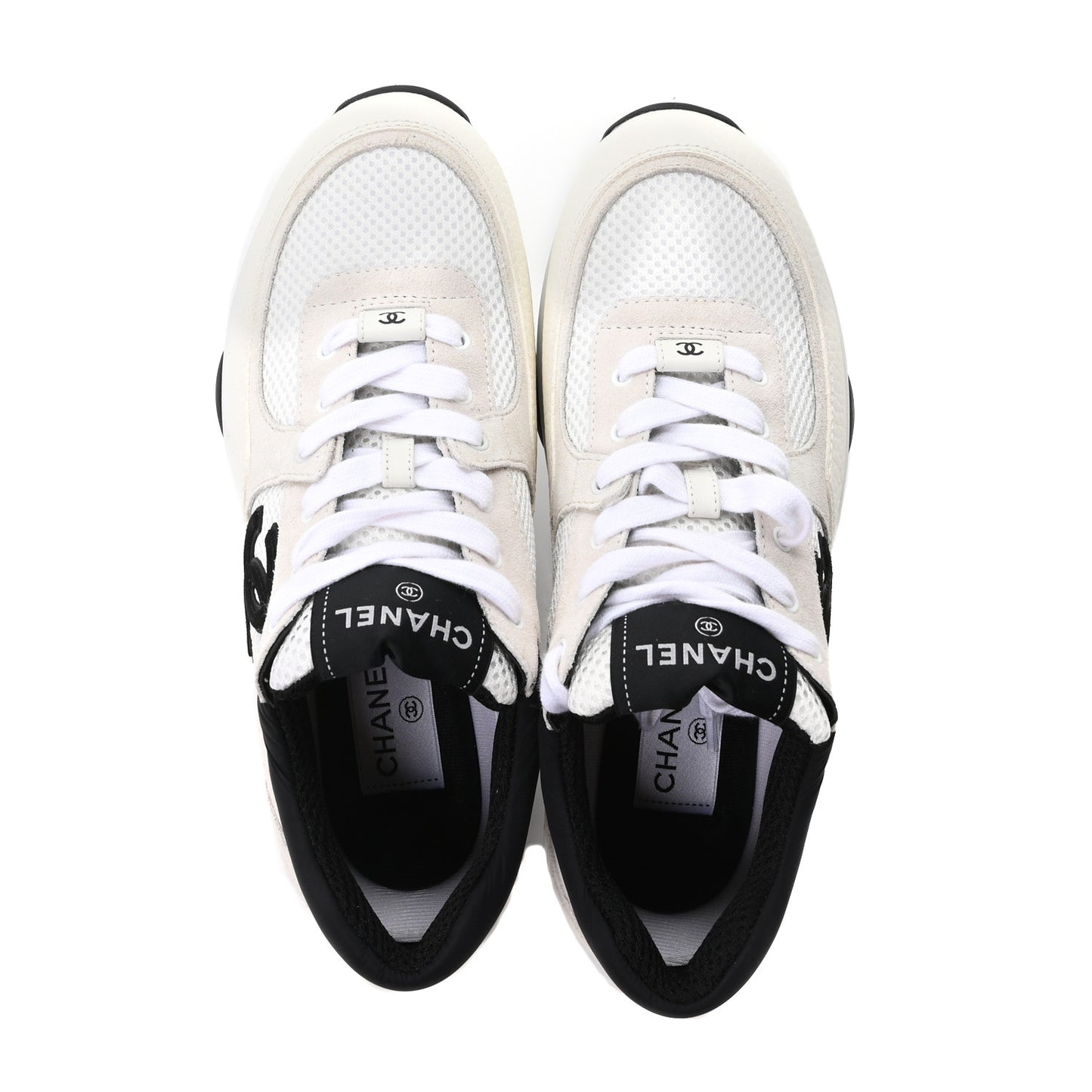 Mesh Suede Grained Calfskin Womens CC Sneakers 38 White Black