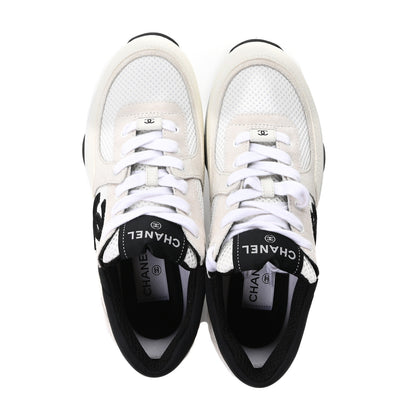 Chanel Mesh Suede Grained Calfskin Womens CC Sneakers 38 White Black 2 of 10