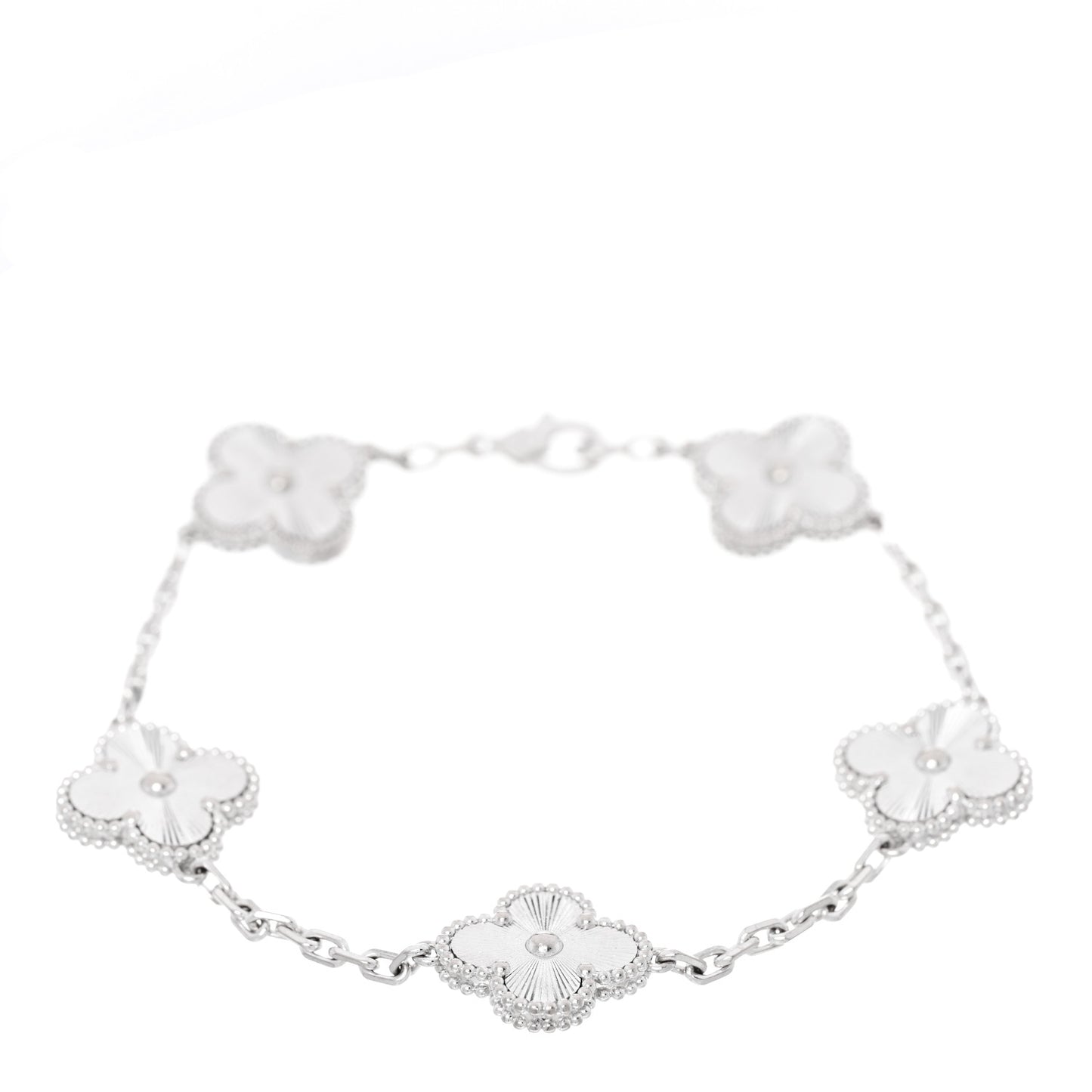 18K White Gold 5 Motifs Guilloche Vintage Alhambra Bracelet