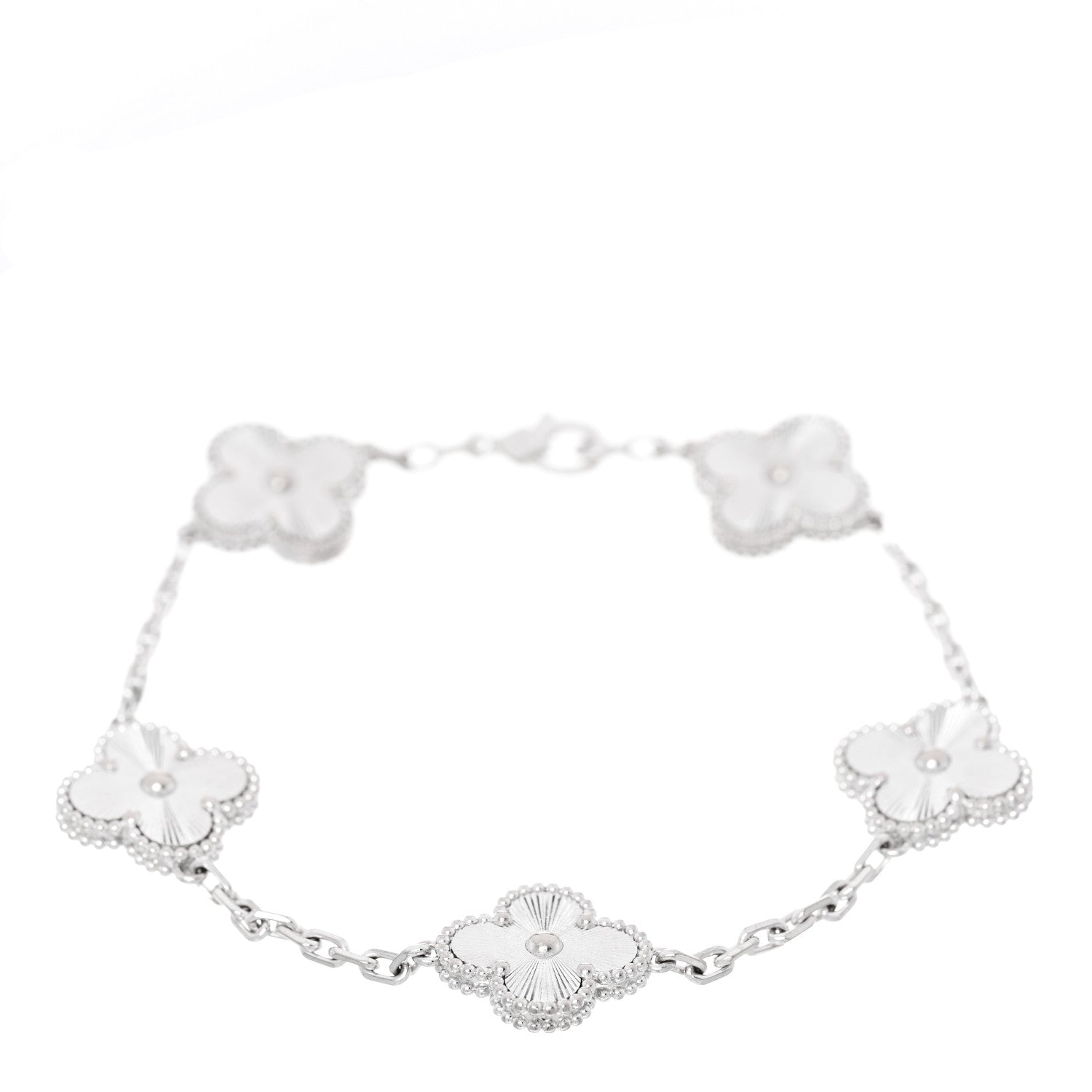 Van Cleef & Arpels 18K White Gold 5 Motifs Guilloche Vintage Alhambra Bracelet 1 of 4