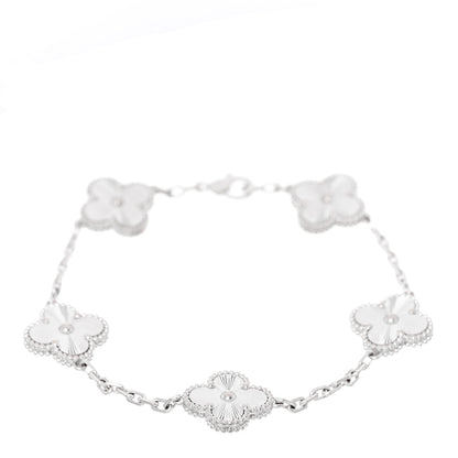 Van Cleef & Arpels 18K White Gold 5 Motifs Guilloche Vintage Alhambra Bracelet 1 of 4