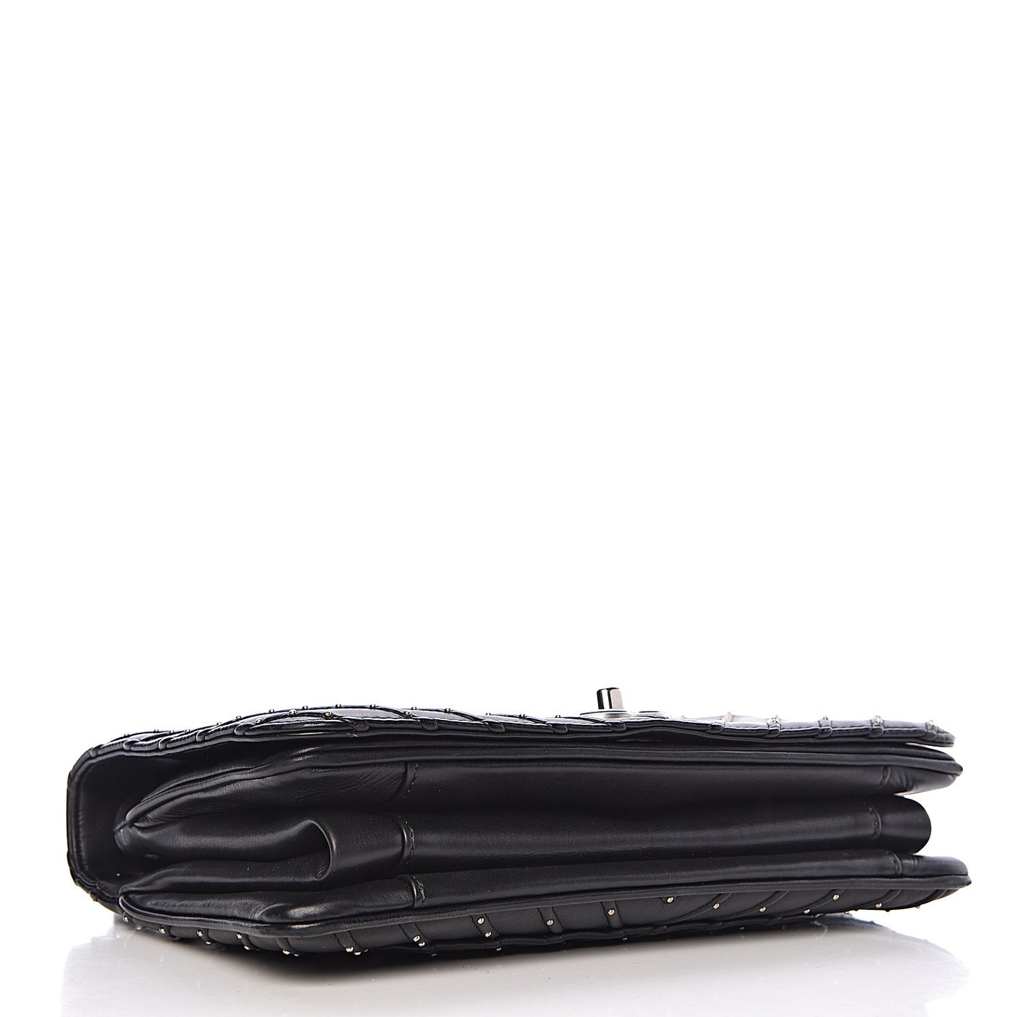Calfskin Studded Chevron Quilted Flap Black