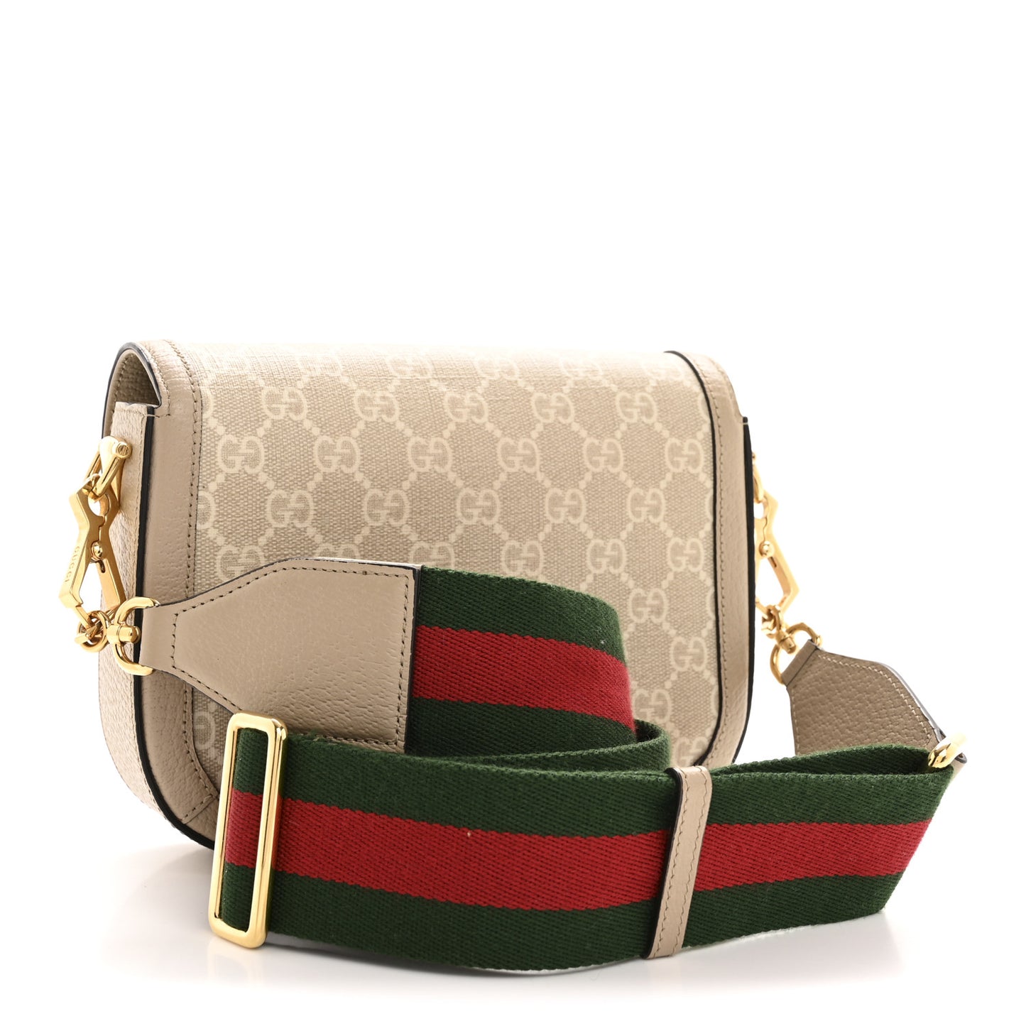 GG Supreme Monogram Textured Dollar Calfskin Web Mini Horsebit 1955 Shoulder Bag Beige Mystic White Oatmeal