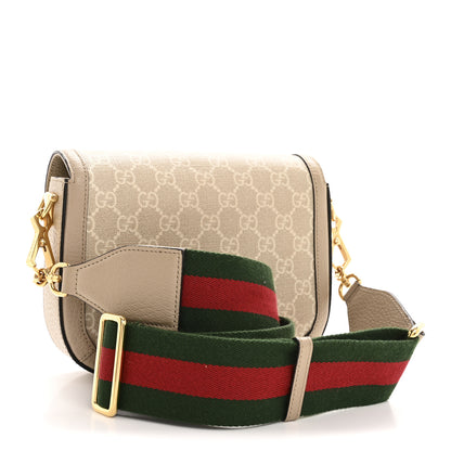 Gucci GG Supreme Monogram Textured Dollar Calfskin Web Mini Horsebit 1955 Shoulder Bag Beige Mystic White Oatmeal 3 of 11