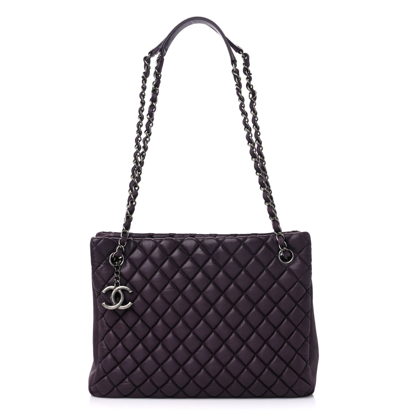 Iridescent Calfskin New Bubble Quilt Small Tote Plum