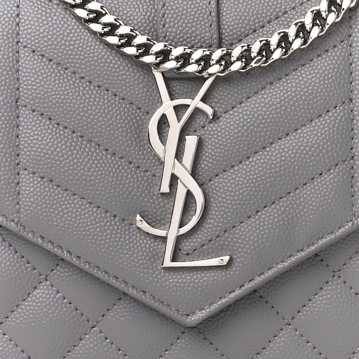 Saint Laurent Grain De Poudre Tri-Quilt Monogram Chain Wallet Fog 7 of 10